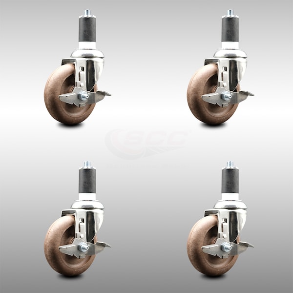 Service Caster 4 Inch 316SS High Temp Glass Filled Nylon 1-5/8 Inch Stem Caster Set Brake SCC SCC-SS316EX20S414-GFNSHT-TLB-158-4 - main